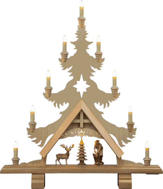 Kleine Fichte mit Himmel Motiv Holzhacker und Hirsch