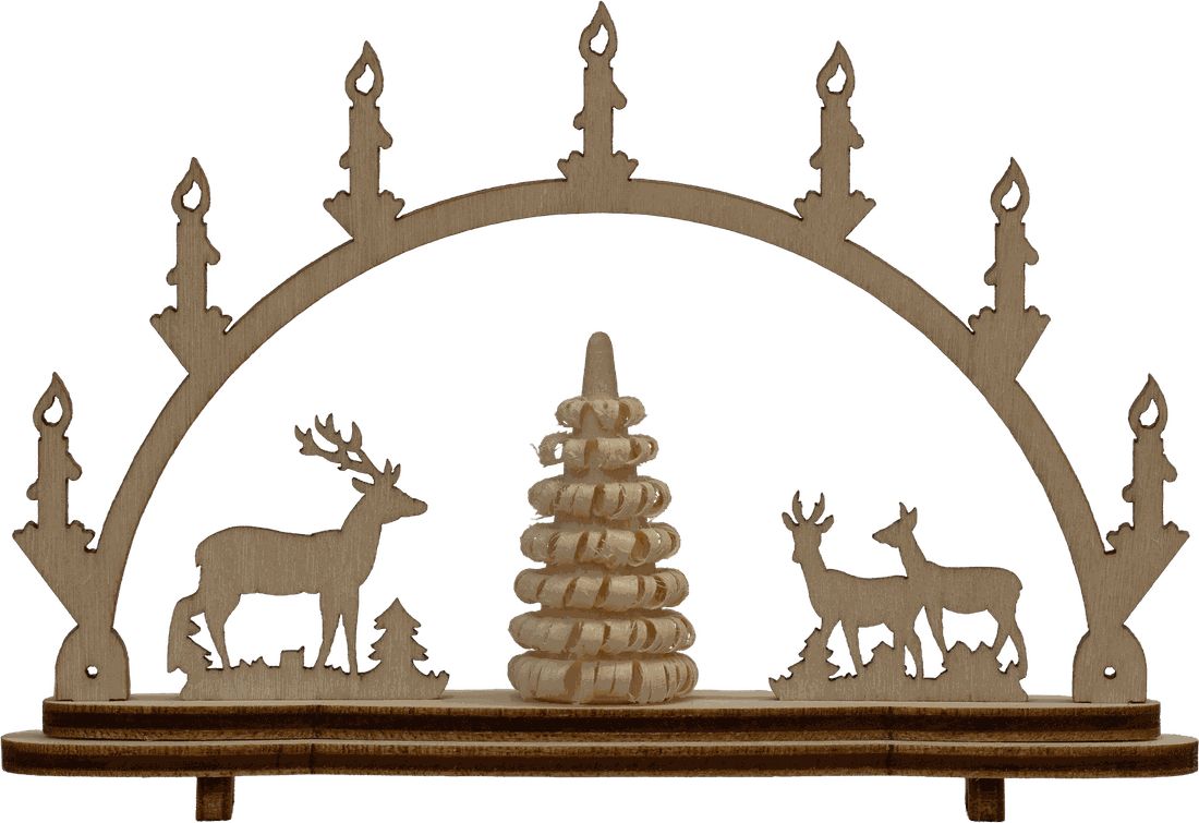 Mini Schwibbogen Klein Motiv Rehe mit Ringelbäumchen